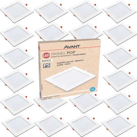 Kit 20 Painel Plafon Quadrado Embutir 12W Luz Branca 6500K Luminária de Gesso Forro 127v 220v Avant