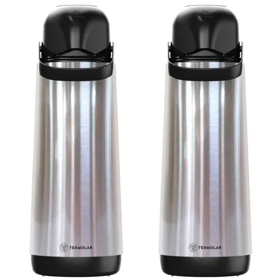 kit 2 Garrafa Térmica Café Leite Chá 1,8 Litros com Ampola de Vidro e Aço Inox Termolar