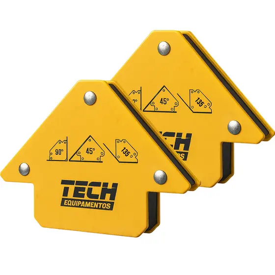 kit 2 Esquadro Magnético TECH 12kg Solda Multiângulos 30° 45° 135° Aço Reforçado Dupla Face