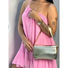 Bolsa feminina de ombro pequena para festa com alça transversal metalico