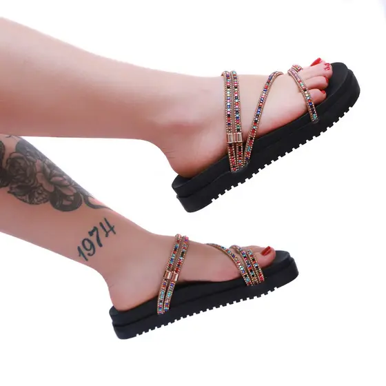 Sandalia feminina birken com tira de brilho macia confortável solado anatomico 2 em 1