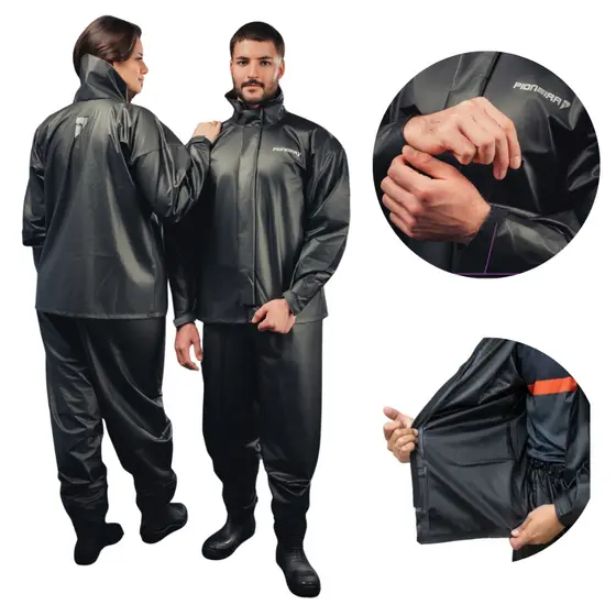Capa De Chuva Pvc Impermeável Pop Gola Alta Preta Pioneira