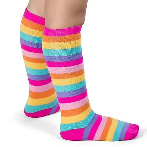 Meia Infantil Menina Galochita 3/4 Algodão Cano Longo Colorida Listrada Estampada Feminina