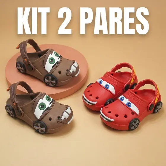 KIT 2 Pares Papete Infantil Menino Carros com Roda Divertido Antiderrapante