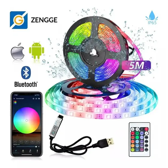 Fita Led USB 5050 Rgb Bluetooth Com Controlador App Ip65 Prova D'água