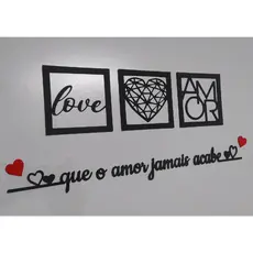 Kit 3 Quadros Decorativos + Frase Com 2 Mini Apliques de Coração Frase de Parede Quarto Ou Sala