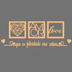 Kit 3 Quadros Decorativos + Frase que a felicidade vire rotina Frase de Parede Quarto Ou Sala em mdf