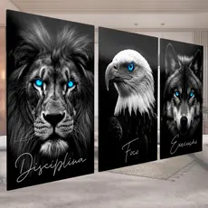 Quadros Decorativos Mdf Águia Lobo Leão Foco Motivação Escritório Moderno Promoção