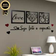 KIT QUADROS  DECORATIVOS  DE 30 CM + FRASE SEJA FORTE E CORAJOSA  FRASE DE PAREDE QUARTO OU SALA