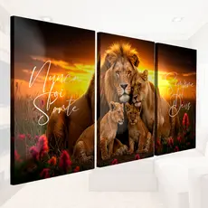 KIT QUADRO DECORATIVO FAMILIA DE LEÃO NUNCA FOI SORTE RELIGIOSO PAREDE QUARTO SALA PROMOÇÃO