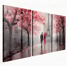 KIT QUADRO DECORATIVO CASAL EM PARIS  CABICEIRA DE CAMA PAREDE QUARTO SALA MDF PROMOÇÃO