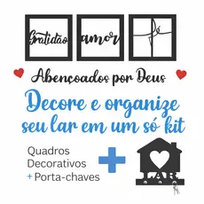 Combo Kit Abençoados por Deus + Porta Chaves Decoração para Quarto e Sala em MDF Preto