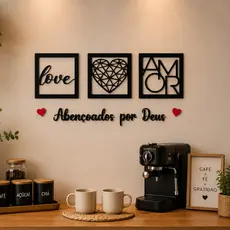 Kit 3 Quadros Decorativos + Frase  ABENÇOADOS POR DEUS  Frase de MDF Parede  Quarto Ou Sala