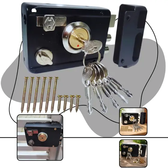 Fechadura Portão Sobrepor Externo Manual Antifurto Trava Dupla Para Porta Portão Com 6 Chaves Tetra