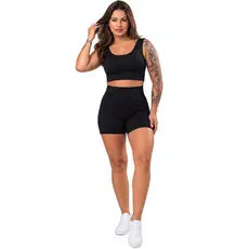 Conjunto Short Cintura Alta e Top Academia Sem Bojo Suplex Moda Feminina Verão