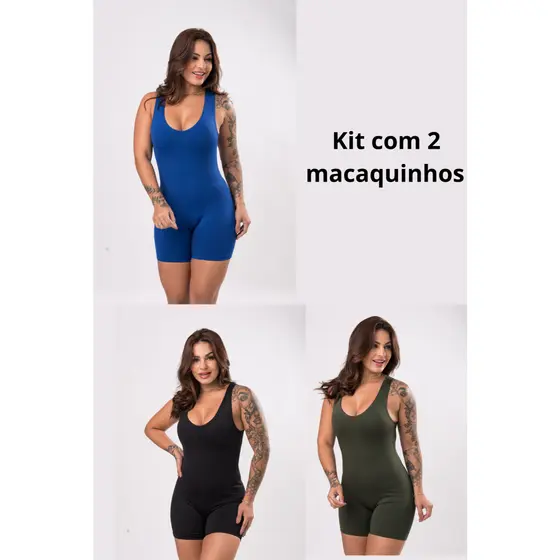 Kit 2 Macaquinhos Aleatório Fitness Academia Feminino Shorts Top Alça Suplex
