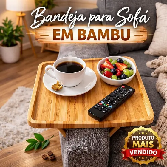 Bandeja dobrável de bambu para braço do sofá Porta copo celular controle Multifuncional para sala quarto e mesa de apoio