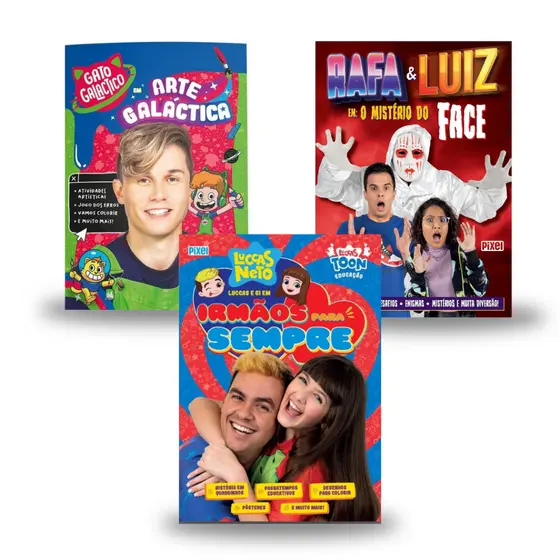 SuperKit 3 Livrões Infantis de Atividades Luccas Neto, Gato Galactico, Rafa e Luiz