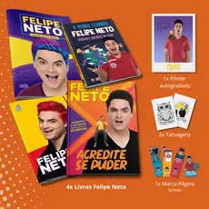 Megapack Felipe Neto completo com 4 livros oficiais + pôster autografado + tatuagens + Marca páginas