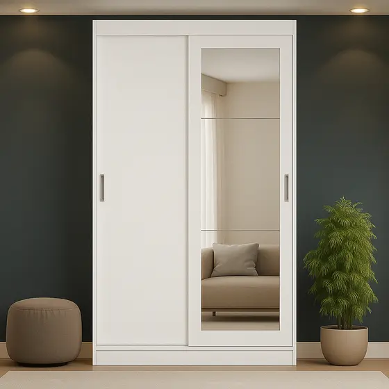 Guarda Roupa Solteiro 2 Portas 2 Gav Espelho Branco Carraro