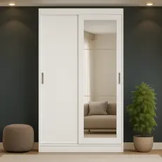 Guarda Roupa Solteiro 2 Portas 2 Gav Espelho Branco Carraro