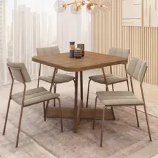 Conjunto Sala de Jantar Fontana 4 Cadeiras Carraro Areia/Rose/Nogal