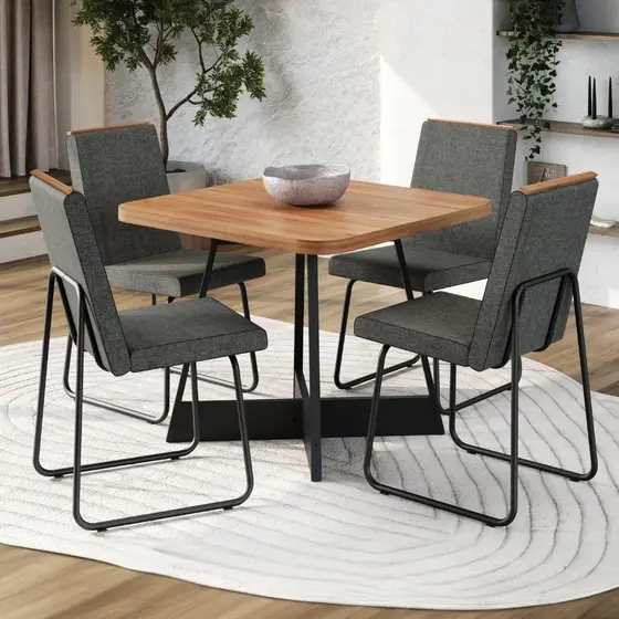 Conjunto Sala de Jantar 4 Cadeiras Belluno Carraro Nogal e Preto