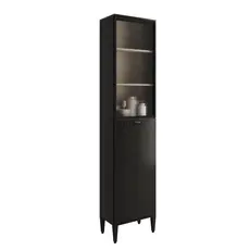 Paneleiro 1 Porta + 1 Porta de Vidro 5 Prateleiras Lótus Carraro Preto