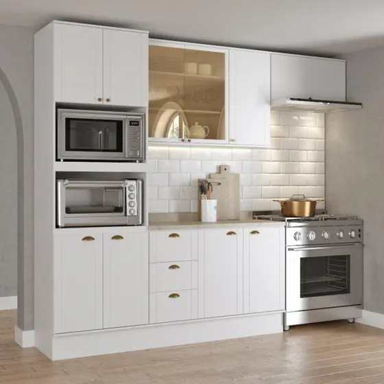 Cozinha Completa Milla Pop 100% MDF Armário e Balcão Branco Carraro