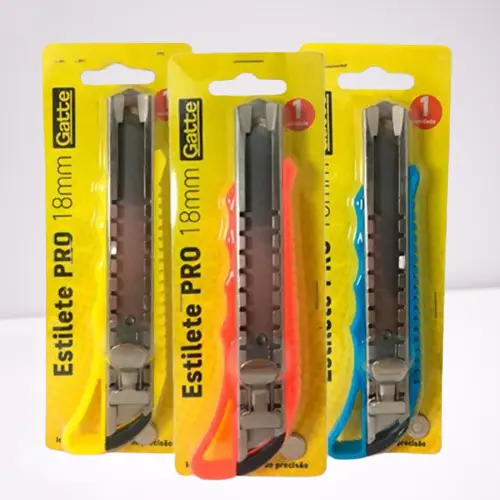 Estilete Metálico Largo com Lâmina de 18mm Unidade.