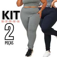 Kit 2 Calças Legging Plus Size Feminina Zero Transparência Leg Costura Reforçada