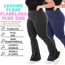 Legging Flare Plus Size Flanelada Calça Leg Boca De Sino Bailarina Grossa Zero Transparência Cós Alto