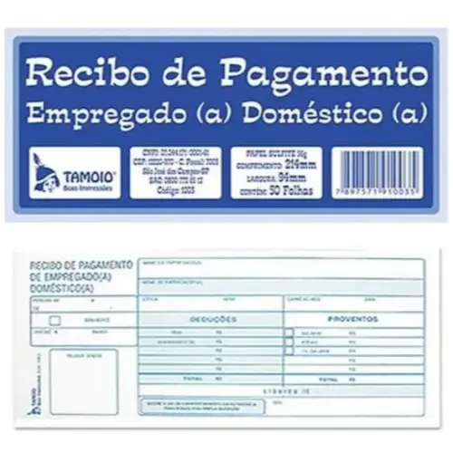 Bloco Recibo De Pagamento Empregado Doméstico 50 Folhas Talão