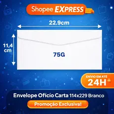 Envelope Ofício Carta 114x229 Branco 75g – Qualidade Profissional | Envio Rápido Promoção Barato
