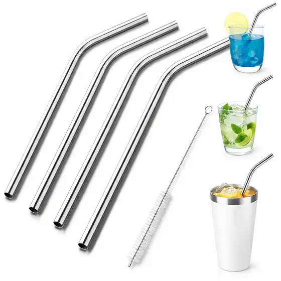 4 Canudo de Aço Inox Reutilizável + 1 Escova Canudos Drinks - ENVIO RAPIDAMENTE