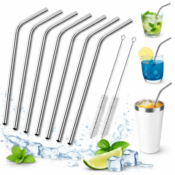 CANUDOS INOX CURVOS COM ESCOVA Reutilizáveis para Drinks - ENVIO IMEDIATO