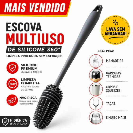 Escova Silicone Lava Garrafa Mamadeira Multiuso - ENVIO IMEDIATO