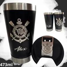 Copo Térmico 473ml Personalizado Timão Corinthian Tampa e Abridor