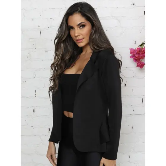 Feminino em Neoprene Casaco curto com babado Terninho Social aberto