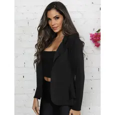 Feminino em Neoprene Casaco curto com babado Terninho Social aberto