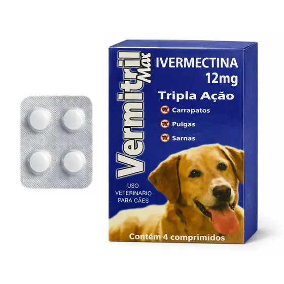 Ivermectina 12mg Para Cães Grandes de 30kg a 60kg - Remedio para Carrapato Pulga Verme Sarna