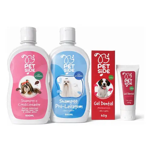 Kit Banho Completo para Cães Pré-shampoo + Shampoo & Condicionador + Gel Dental Petshop