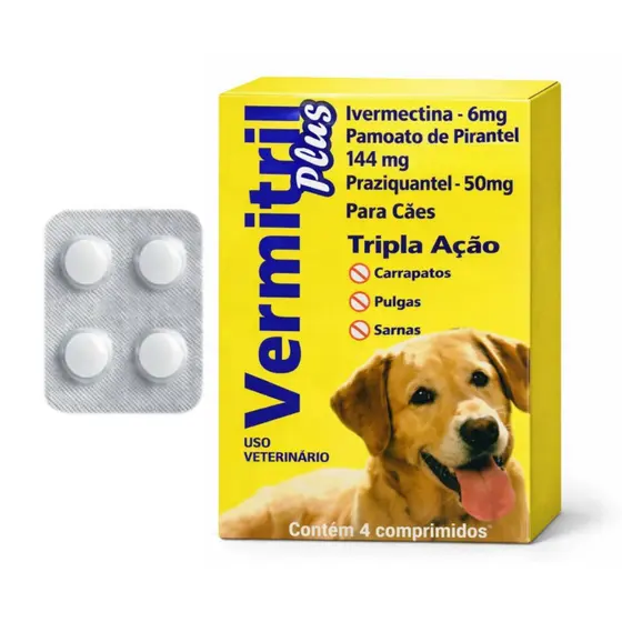Ivermectina 6mg Para Cães de 15kg a 30kg - 4 Comprimidos Antipulgas Carrapatos Vermes Sarna