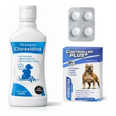 Kit Antipulgas Ivermectina 6mg + Shampoo Clorexidina - Sarna Vermes Carrapatos e Pulgas Vermífugo