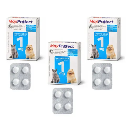 Kit 3 Ivermectina 1mg Antipulgas Carrapatos Vermes e Sarna Para Cães e Gatos até 5kg - 4 Comprimidos