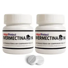 Kit 2 Potes Ivermectina 12mg P/ Cães de 30kg a 60kg - Combate Carrapatos Pulgas Vermes Sarna 20 Comp