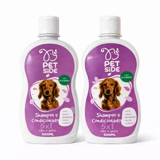 Kit 2 Shampoo & Condicionador 5x1 para Cães e Gatos - Petside 500ml Banho Petshop