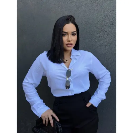 Camisa Social Feminina Com Manga Longa Tecido Viscolinho