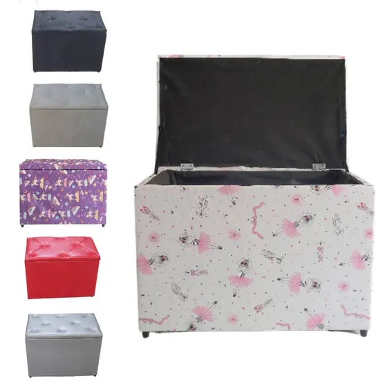Puff Baú 58x36x43 CM Infatil e Decorativo organizado em Corino e Suede