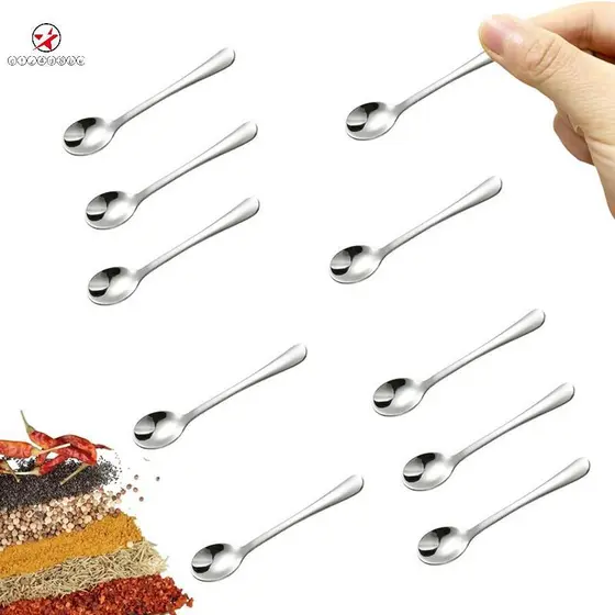 10 Peças Pequenas Colheres De Aço Inoxidável Para Potes De Especiarias , Tamanho Mini 2.87 Polegadas , Fofas De Condimen
